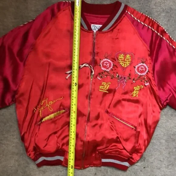 RARE 1980’s JouJou Bomber | Bright Red Rayon with Embroidery | Size M - Picture 13 of 16